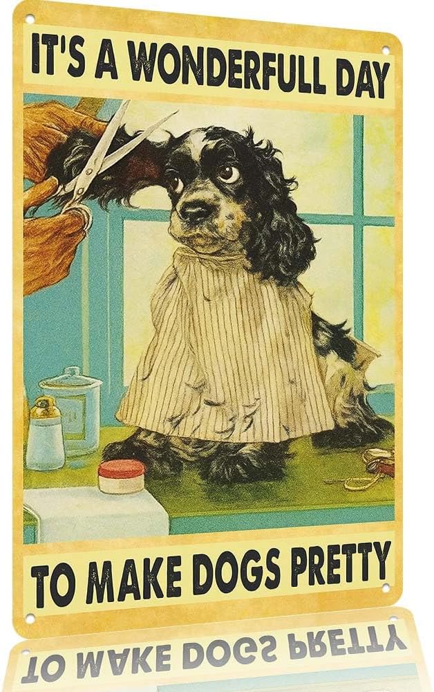 Vintage Pet Grooming Metal Sign Wall Decor 12x8in