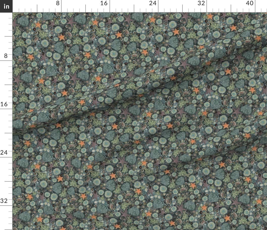 Spoonflower Fabric - Sea Green Background Ocean Shore Crab Starfish Printed on Petal Signature Cotton Fabric by The Yard - Sewing Quilting Apparel Crafts Decor