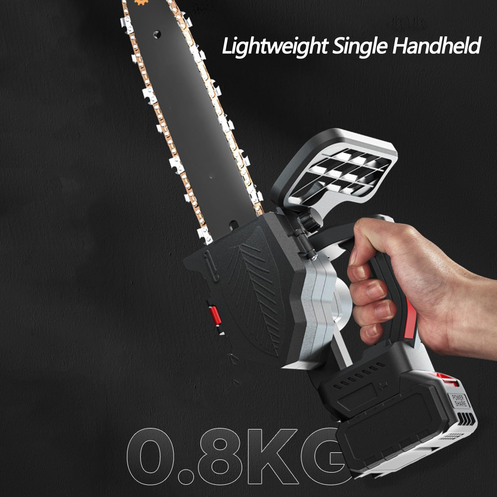 Sierra De Cadena Eléctrica De Mano,Sierra De Mano De Alta Potencia De 12" 21 V,Sierra De Cadena Recargable con Batería De 4500 Mah*2,Adecuada para Talar Madera Y Partir Leña
