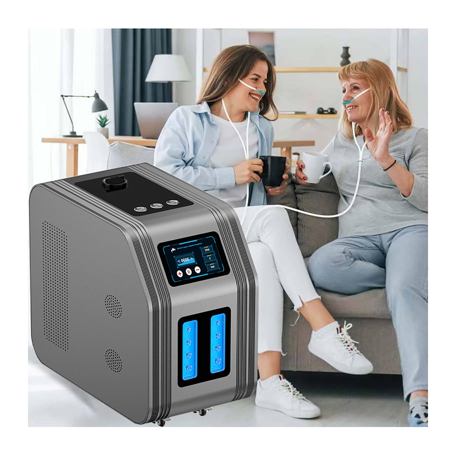 Urządzenie do inhalacji wodorem 900/1200/1800 ml/min Generator wodoru, cichy inhalator H2 SPE/PEM Elektroliza wody Jonizator do użytku domowego, 3 porty Metallic Gray 1200ml/min