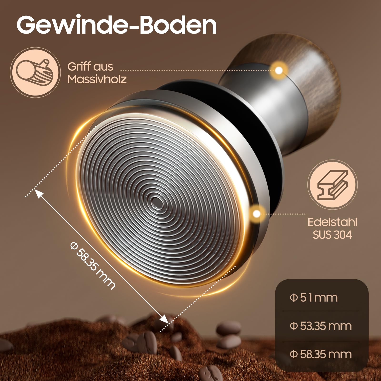 MHW-3BOMBER Flash Tamper 2.0, Tamper 58,35 mm Konstanter Druck mit Sound Feedback, 3 federbelasteten Druck 15/30lbs, Espresso Stampfer, Espresso Tamper, Barista Zubehör für Kaffeelieber,T6172T