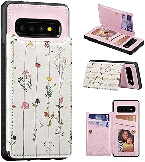 UEEBAI Wallet Case for Samsung Galaxy S10 Plus with Card Holders, PU Leather Cover Kickstand RFID Blocking Double Magnetic Clasp Rilievo Flower Shockproof Flip Case for Women Girls - Tree Vine