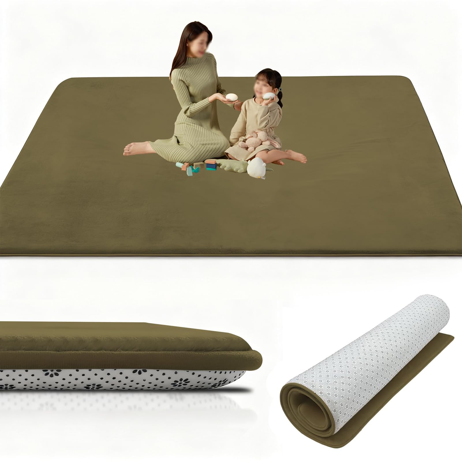 Tappetino da Gioco Bambini in Velluto di Corallo 50 x 200 cm Verde Militare