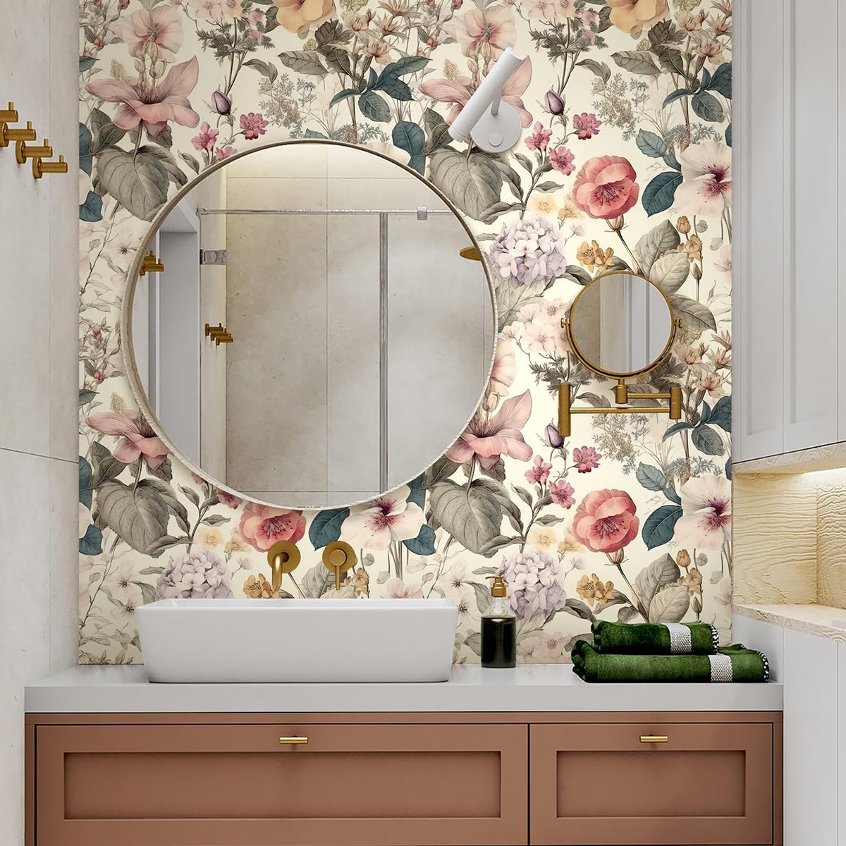 Jeweluck Floral Wallpaper Peel and Stick Vintage Floral Contact Paper Peel and Stick 16.9”x393.7” Poppy Flower Wallpaper Boho Leaf Removable Self Adhesive Wall Paper for Cabinets Bedroom Decorative