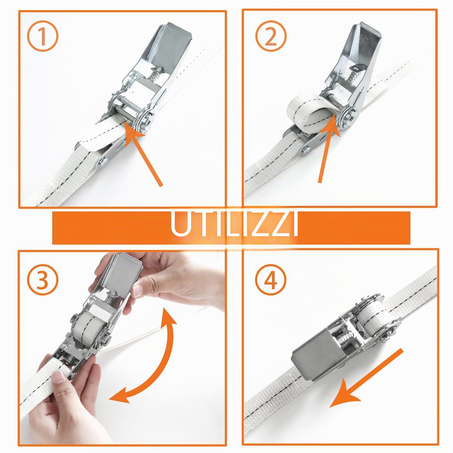 NIUXX Cinghie di serraggio con cricchetto, 6 m x 25 mm, carico 800 kg, cinghie di ancoraggio estremamente robuste per fissaggio del carico, bianco (2)