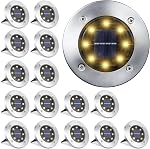 LYHOPE Solar Ground Lights Outdoor, 16 Pack 8 LED Solar Disk Lights Waterproof Garden In-ground Pathway Lights Landscape Lighting for Lawn,Yard,Deck,Patio,Walkway (Warm White)