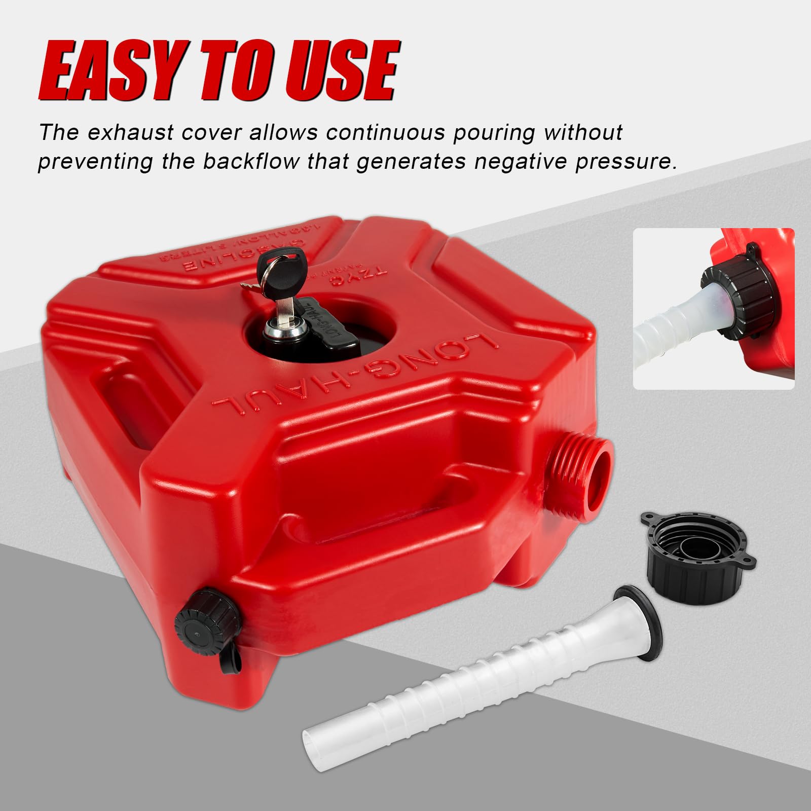 1.3 Gallon Petrol Diesel Storage Gas Can 5L Gas Tank Fuel with lock & key Black Compatible With Motorcycle ATV UTV SUV (Red)