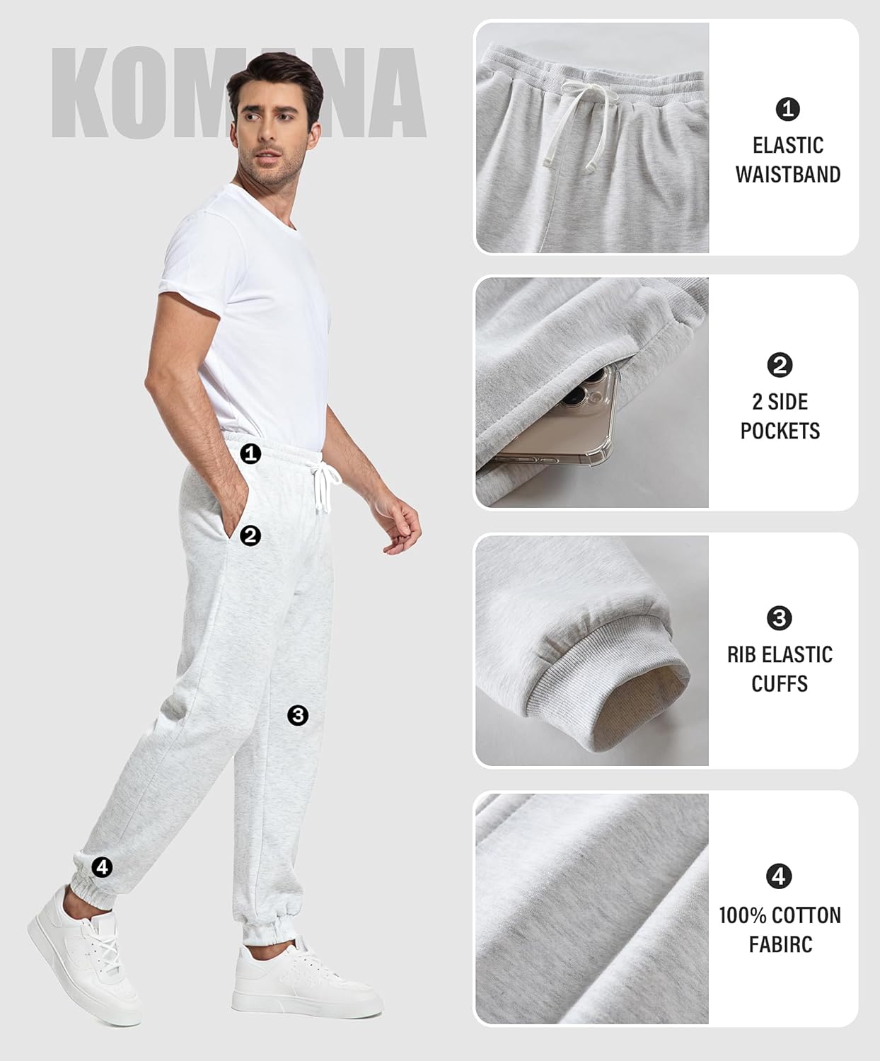 KOMANA Men's Sherpa Cotton Sweatpants Fleece Warm Winter Pants for Men - Image 5