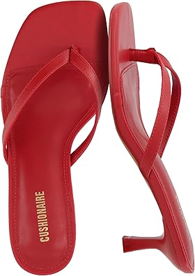CUSHIONAIRE Miami Kitten Heels for Women, Thong Flip Flop Heeled Sandals with Memory Foam, Slip On Dressy Sandal