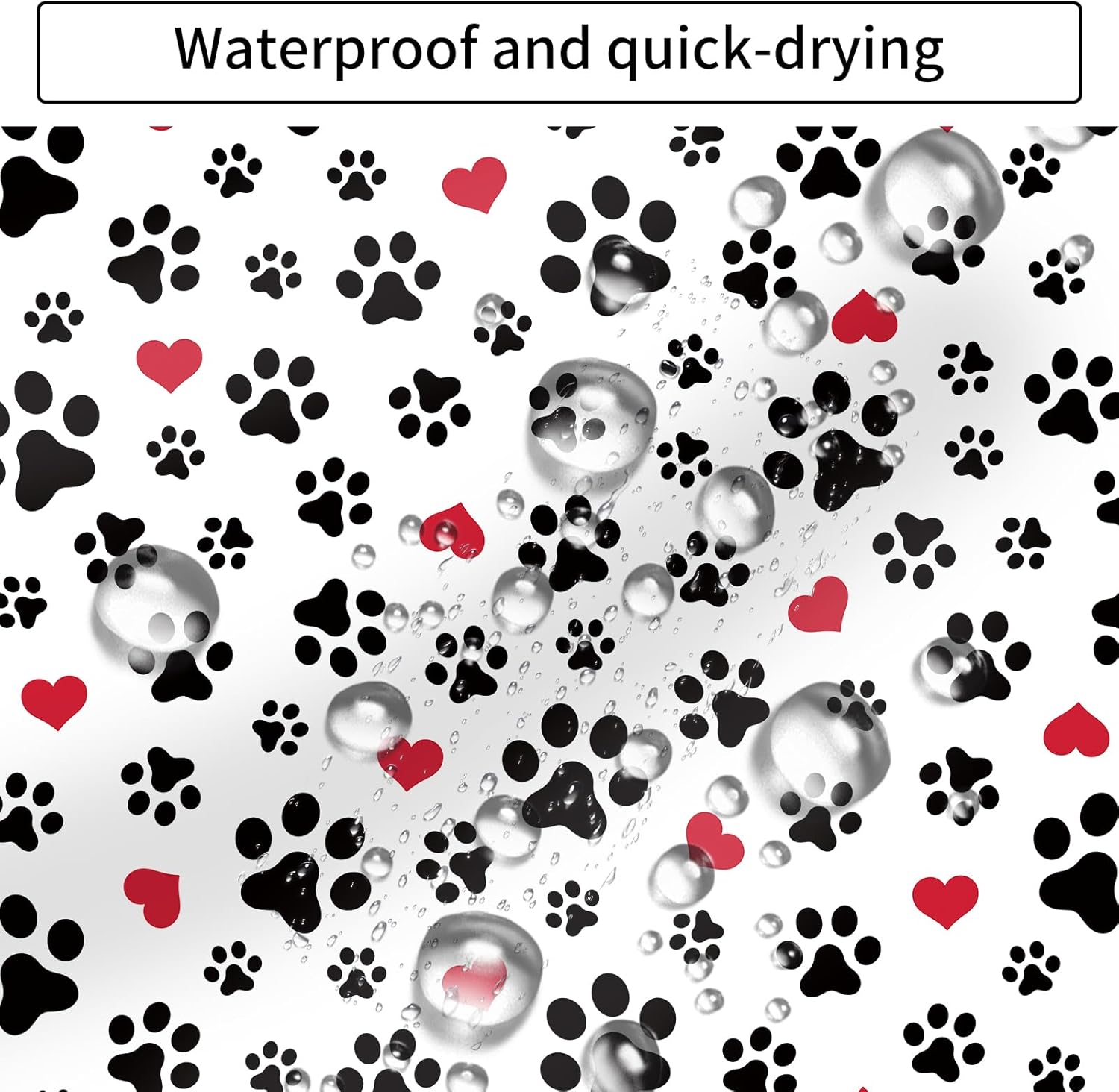 Shower Curtain for Bathroom, Cute Shower Curtain Sets with 12 Hooks, Waterproof Fabric Bath Curtain for Home, 72Wx72H Cute Dog Paws
