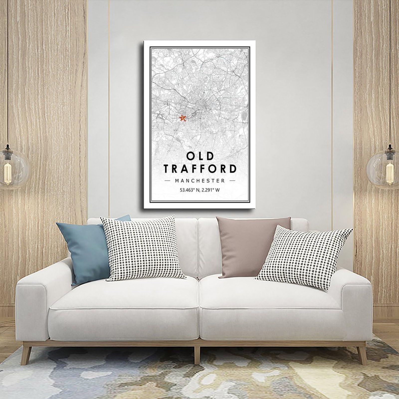 PHTHDB Poster su tela con mappa del vecchio Trufford Manchester, motivo: squadra di calcio minimal, decorazione per la casa, idea regalo