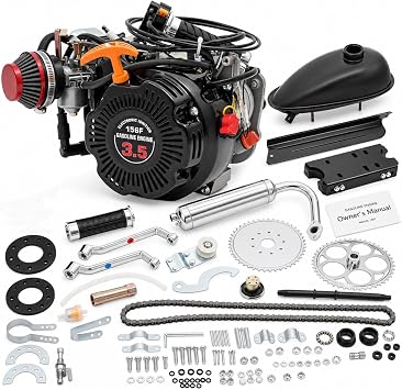 100CC 4 Stroke Bicycle Engine Kit, 3.5HP Gas Bike Motor Kit with Belt Drive, Hand Start Air-Cooled Engine, 44-Tooth Motorized Bicycle Kit for Mountain Road Bikes Beach Bikes