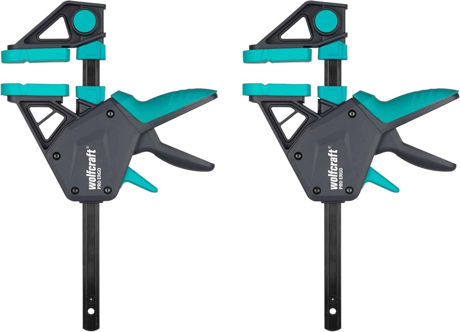 wolfcraft Pro Ergo 8675060 Single-Handed Clamps 150 kg Clamping Force 150 mm Span Set of 2 Comfortable Clamp for All-Round Use Made in Europe