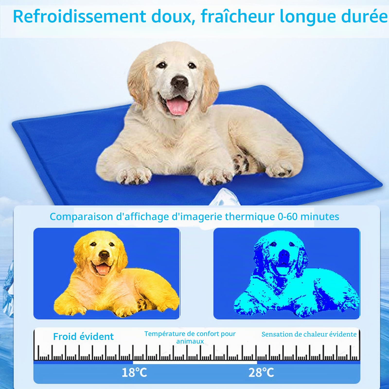 Tapis Rafraîchissant Chien L 90×50 cm – Tapis Refroidissant pour Chien Grand Chien, Auto-Rafraîchissant sans Eau, Résistant et Étanche, Matelas rafraîchissant pour Chien