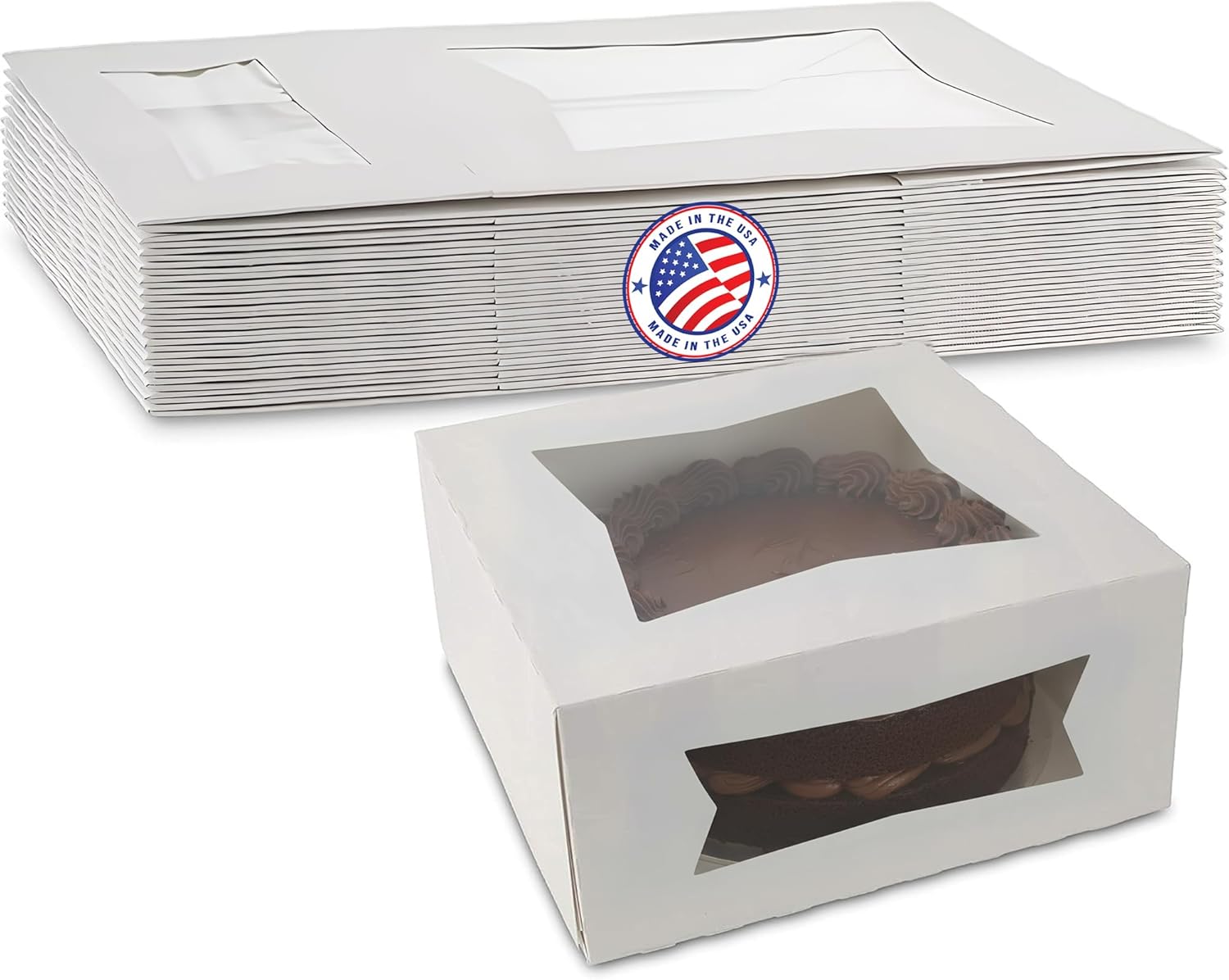 White Paperboard Pastry Bakery Box - Keep Donuts, Cookies, Muffins Secure - Unique Semi Auto Popup Feature And Clear Windows For Visibility Size 10" Length X 10" Width X 5" Height (25 Pieces)