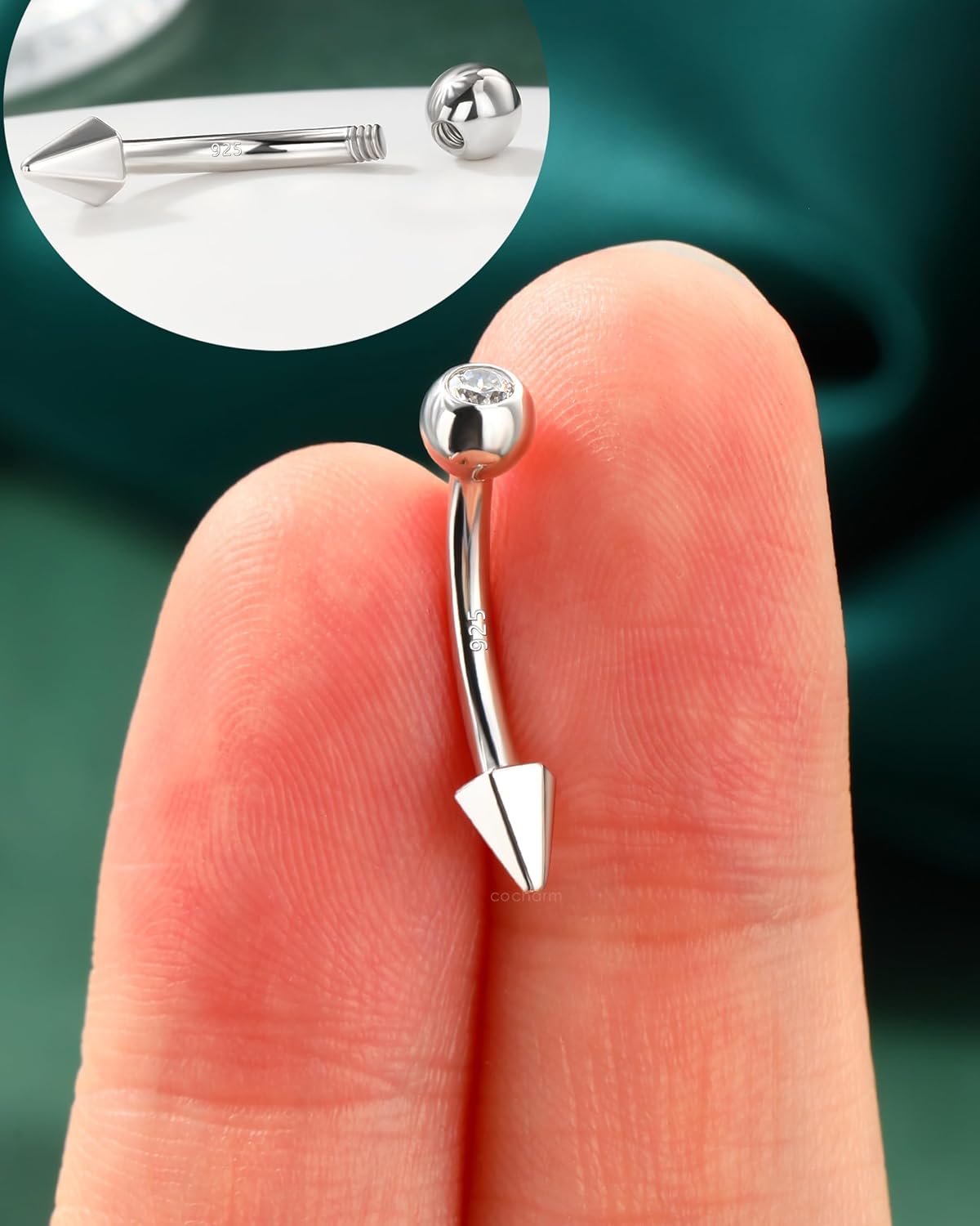 COCHARM 925 Sterling Silver Belly Button Ring 14g Gold Spike Belly Navel Piercing Jewelry For Women Men 10mm Belly Bar Nickel Free