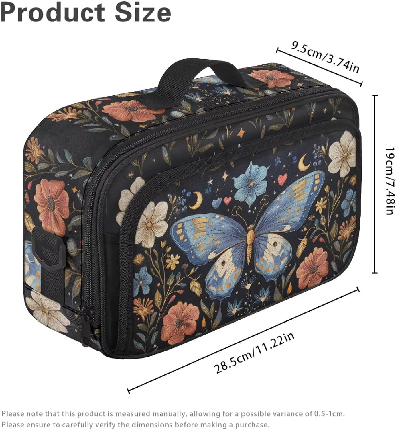 Blue Butterfly Stroller Caddy with Cup Holder Portable Stroller Organizer Bag with Adjustable Strap Large Capacity Baby Strollers Bag for Travel Fits Most Strollers