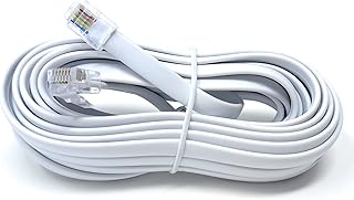 DRUT 5m, FLAT RJ12 to RJ12 6P6C Cable Lead Plug to Plug (RJ11 with 6 pin Wire) (16.5ft, White)