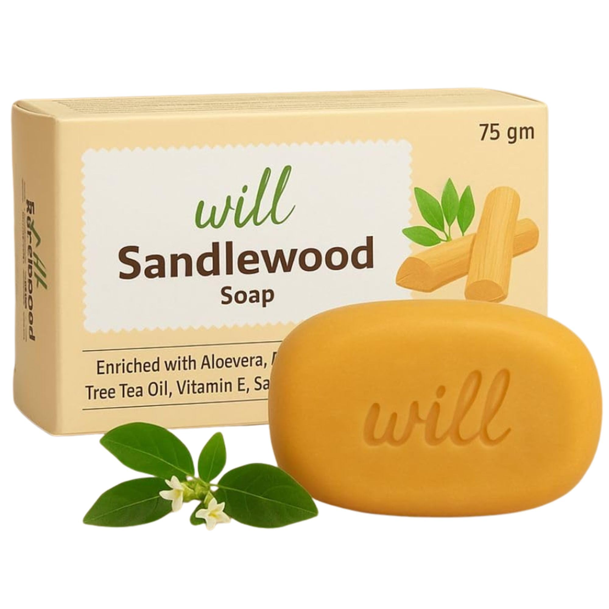 Will Sandalwood Soap, Sandalwood Enriched Bathing Soap with Aloe Vera, Tea Tree Oil & Vitamin E, Daily Cleansing Soap for Face & Body 75gm (Pack Of 6)-image-43