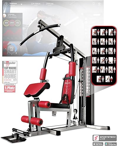 Kraftstation HGX100/HGX300, bis zu 80kg, Deutsche Qualitätsmarke, Bodybuilding Sportstech Multifunktions-Homegym mit Stepper und Powertower oder Beinpresse, Fitnessstation für Zuhause