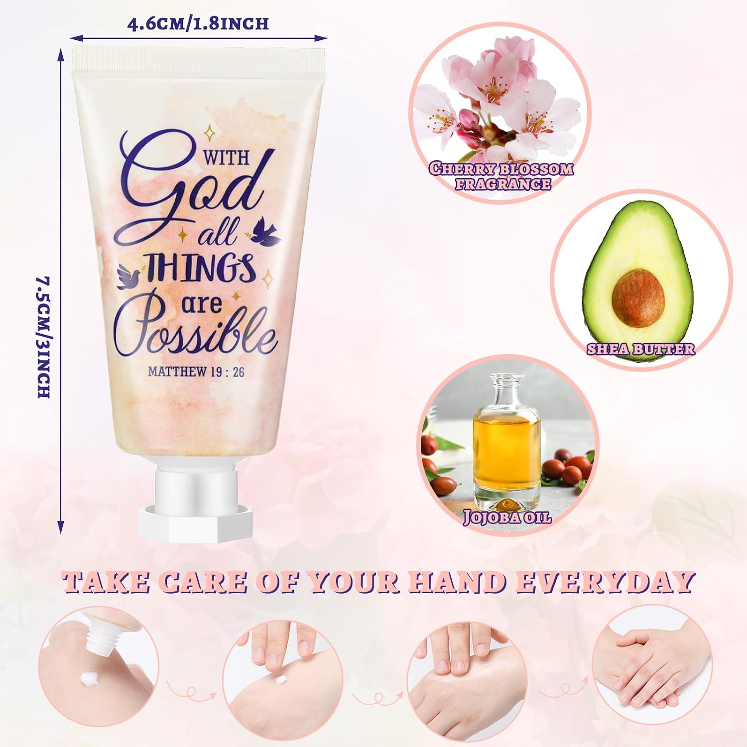 50 Pack Christian Hand Lotion Bulk Gifts for Women Mother's Day Gifts Bible Mini Travel Hand Lotion for Women Church Appreciation(Cute)