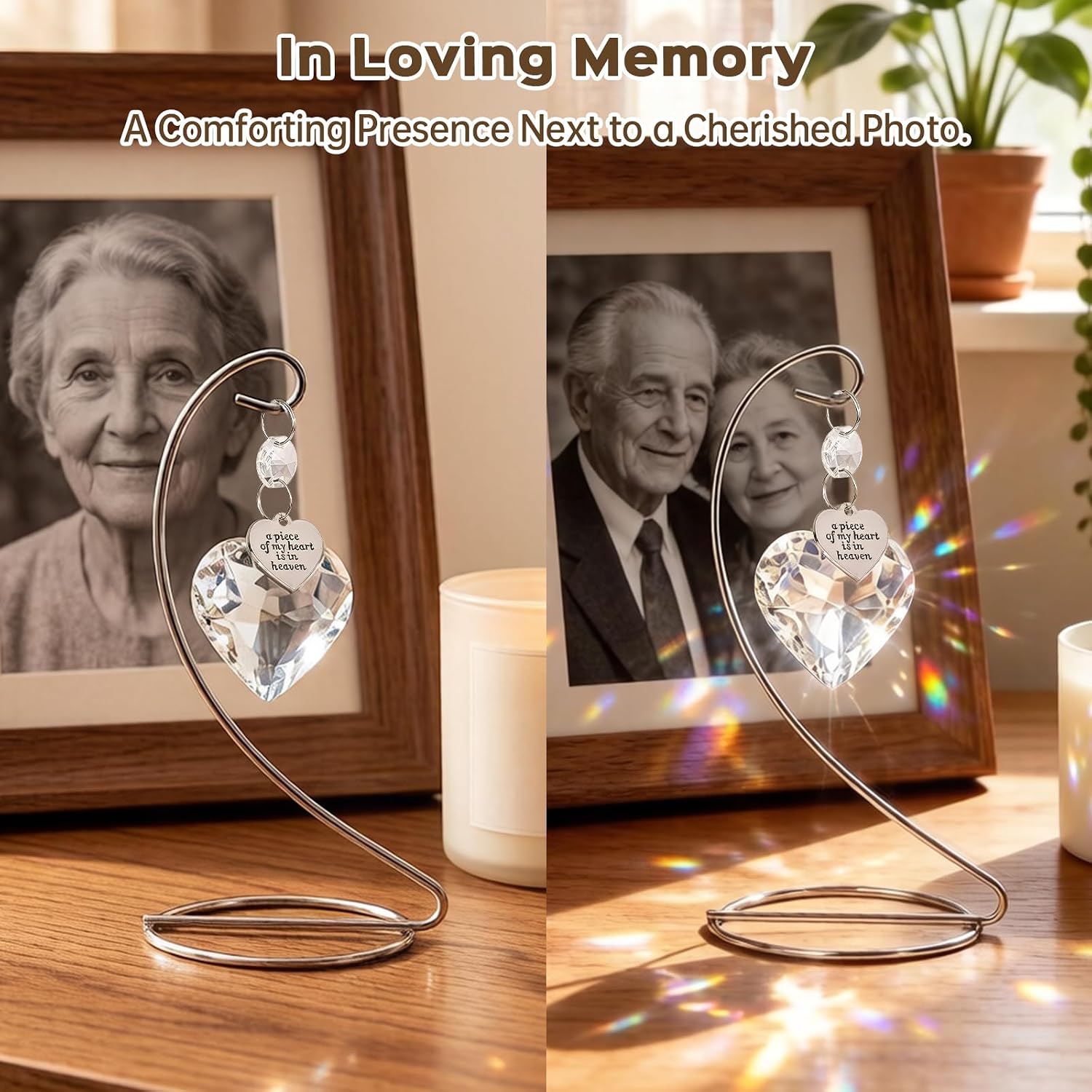 Memorial Crystal Suncatcher,IDEA SHOW Tabletop Sympathy Gifts for Loss of Loved Ones, Miscarriage Mom, Unique Rainbow Maker for Home Decor, Standing & Hanging Memorial Ornament