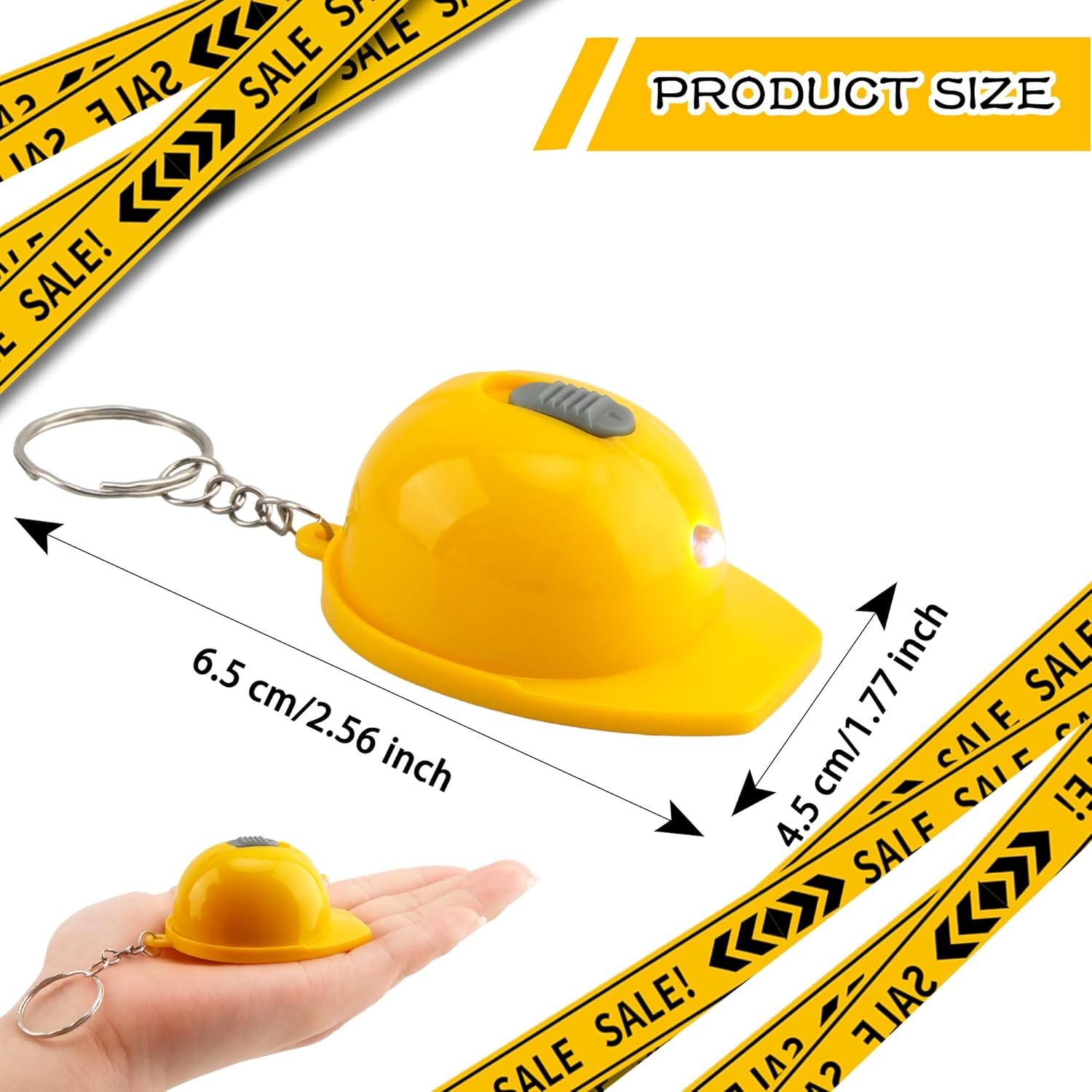 60 Pcs Construction Helmet Keychains Mini Hard Hat Flashlight Key Chain Safety Hat Keychain Bottle Opener for Construction Party Favors Goodie Bags Fillers