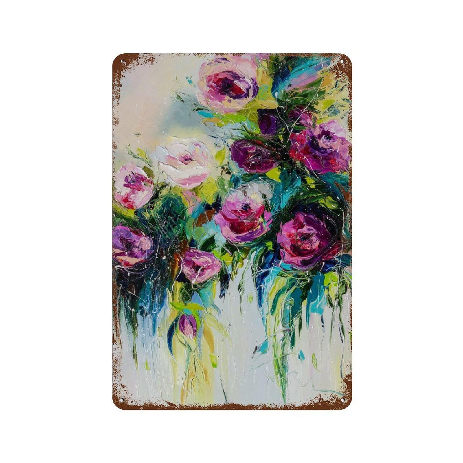 Garage Style Flower Rhapsody Distressed Metal Wall Sign 11.8"x7.9", Rustic Home Decor for Bar And Workshop