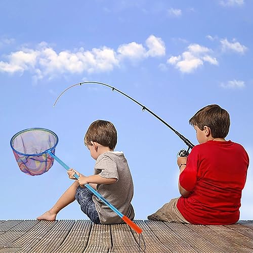 Miniatura 6 de Red de pesca para niños con mango telescópico de fibra de carbono, anillo ligero y fibra de poliéster, red de aterrizaje para captura y liberación o
