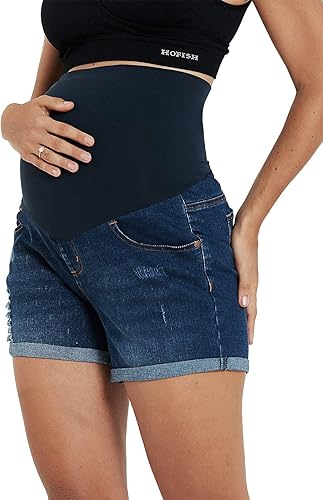 HOFISH Pantalones cortos de mezclilla de maternidad para mujer, elásticos, cómodos, pantalones cortos de mezclilla casuales para entrenamiento y