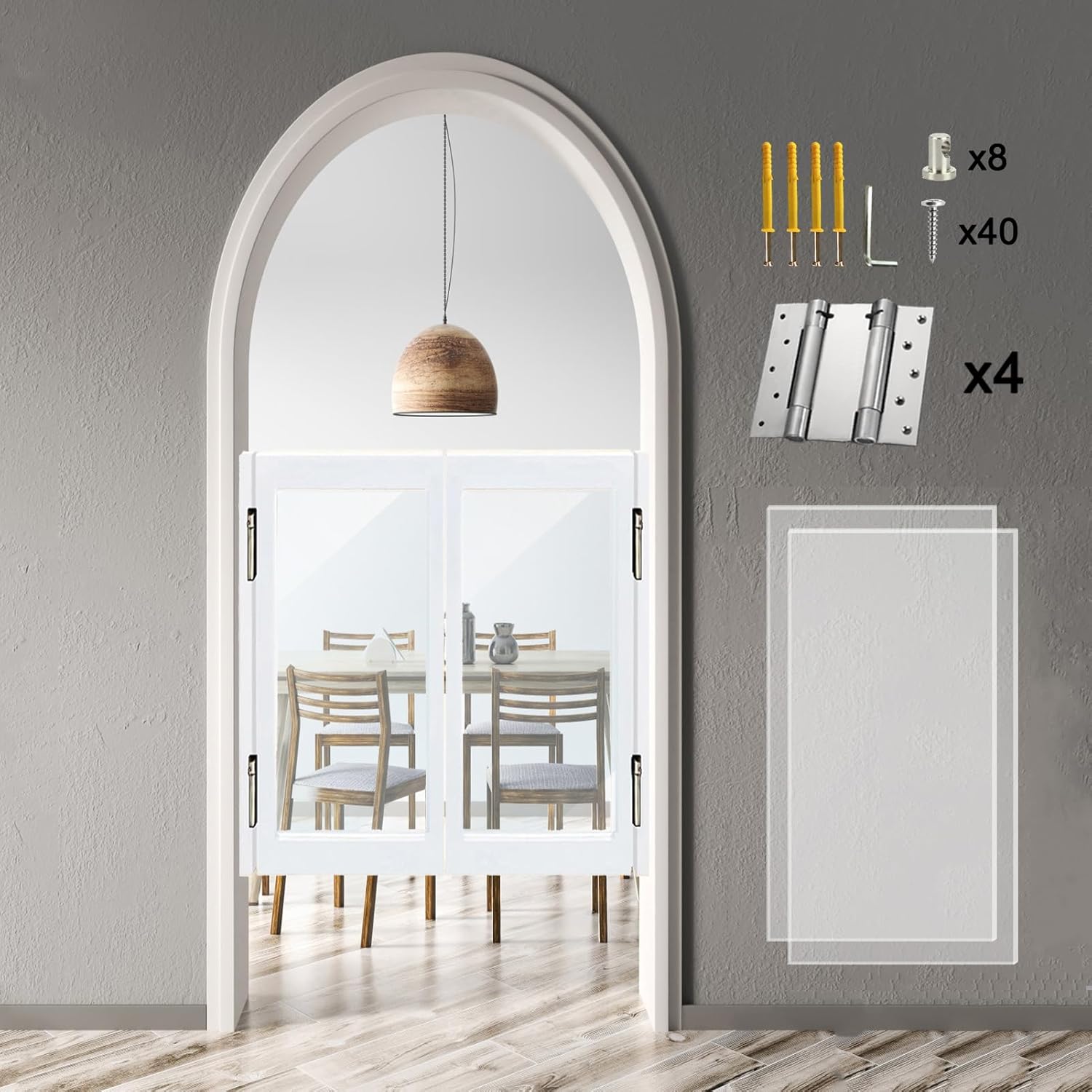 Saloon Swinging Doors, Acrylic Panel Cafe Door with Hinges and Hardware, Self-Closing Double Swing for Hallway Kitchen Bar Doorway 35.4” W x 35.4” H (White)