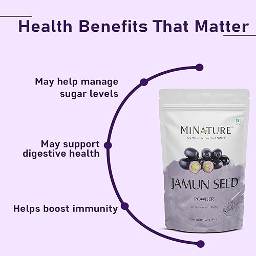 Miniatura 3 de Polvo de semillas de jamun (Eugenia Jambolana) de mi Nature  8.01 oz (8 onzas)  Suplemento de hierbas  Mejora la digestión