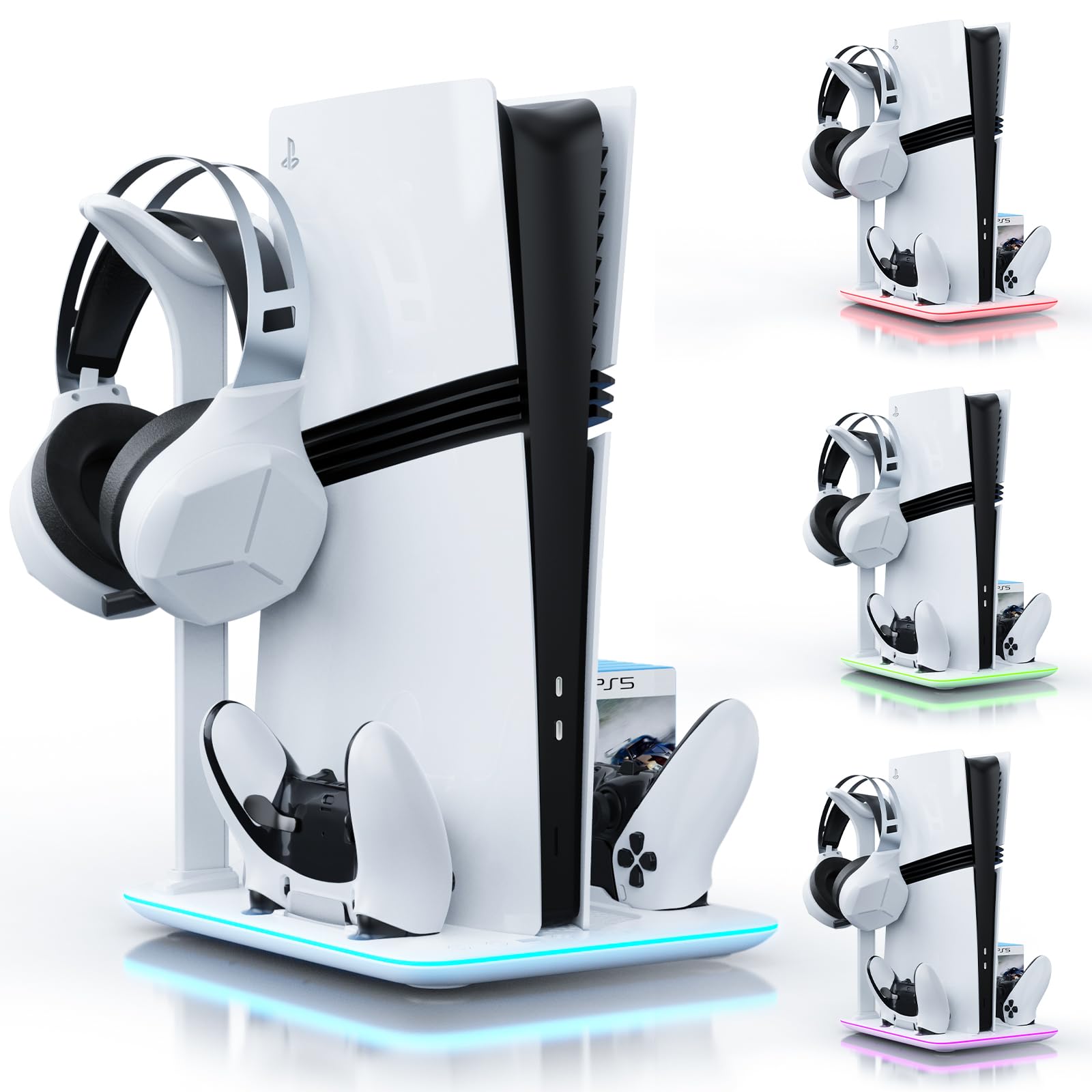 Cooling Station for PS5 Slim PlayStation 5 Pro Console Headset Holder PS5 Accessories Dual Controller Charging Station for