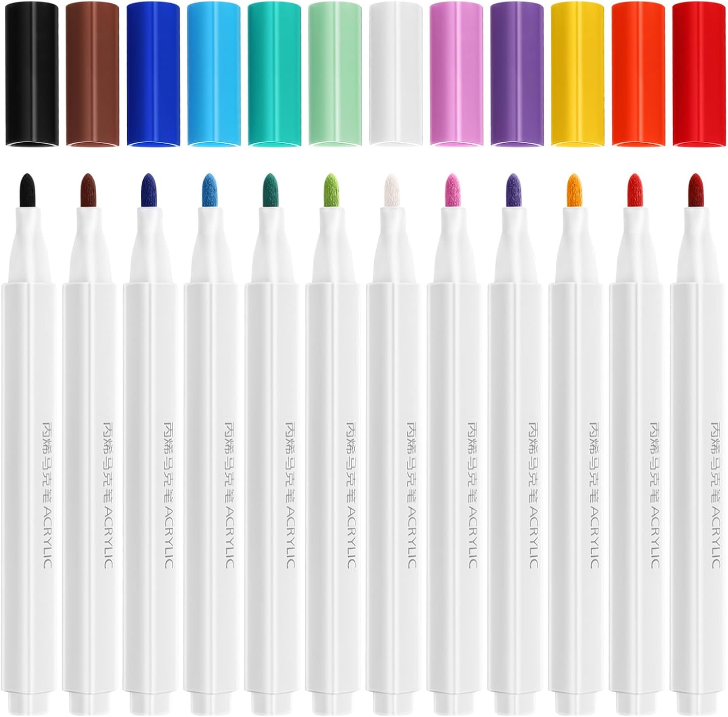 KALLORY Acrylic Marker Pens 12 Colors Set - Fine Tip Artist Markers for Canvas Wood Glass Rock Painting Diy Crafts and Drawing Supplies
