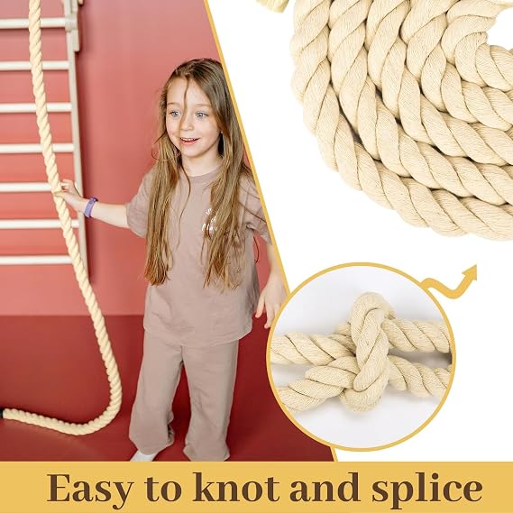 2 Pack 10ft Natural Twisted Cotton Rope - Strong Triple-Strand Rope for Sports, Crafts, Indoor/Outdoor Use