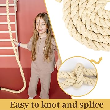 2 Pack 10ft Natural Twisted Cotton Rope - Strong Triple-Strand Rope for Sports, Crafts, Indoor/Outdoor Use