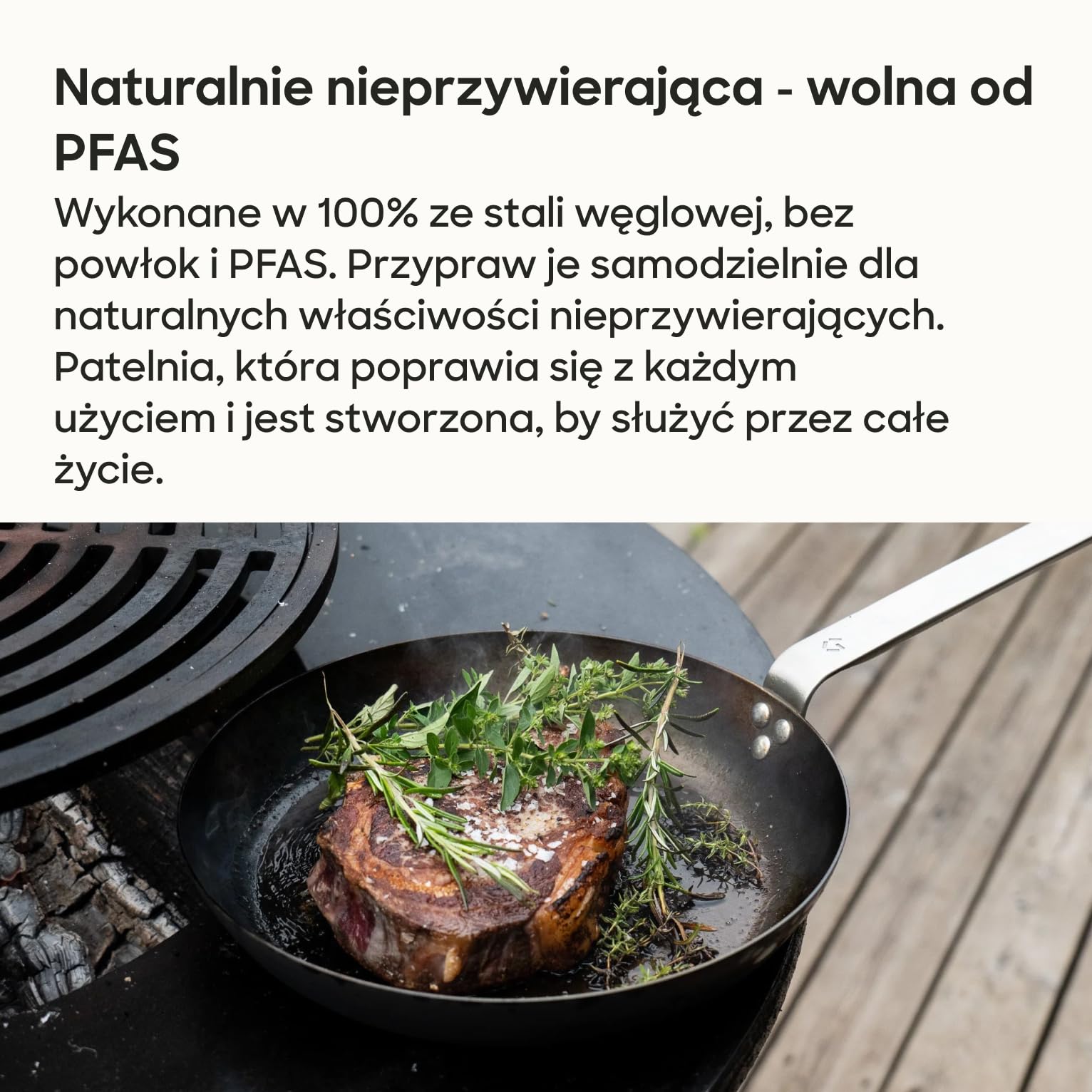 Gastrotools Patelnia ze stali węglowej 28 cm – naturalna powłoka | Bez PFAS • Do piekarnika do 650°C • Uchwyt CoolGrip • Do indukcji, gazu, ceramiki i ognia • Wyprodukowano we Włoszech