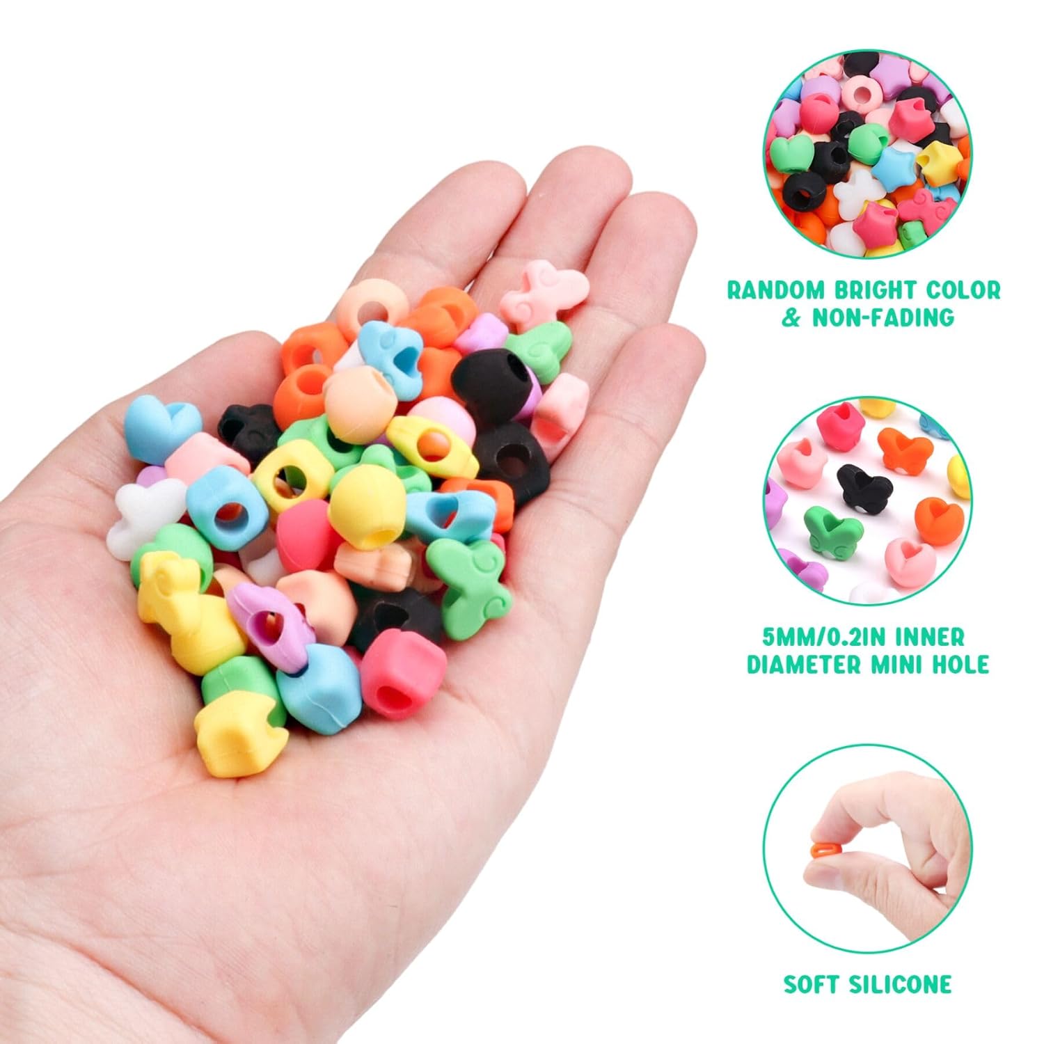 SEVENKA 90 Small Silicone Hair Beads Set for Girls, 5mm Star, Heart, Butterfly Colorful Soft Micro Silicone Hair Beads for Braids for Girls, 1 Quick Beader for Hair Braid, 50 Elastic Rubber Bands - Image 4