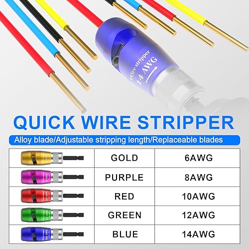 Miniatura 3 de Juego de pelacables estándar de EE. UU. para taladro, pelacables eléctricos multifunción 9 en 1 y tornador de alambre para electricista profesional