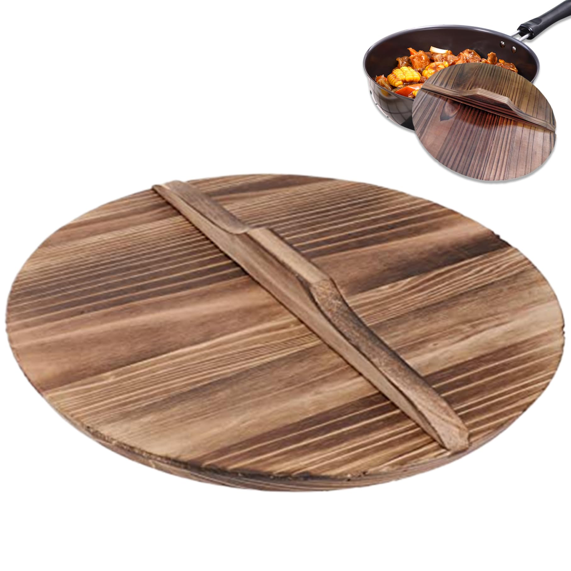 Casserole anti-brûlure avec couvercle de wok en bois de 12 pouces