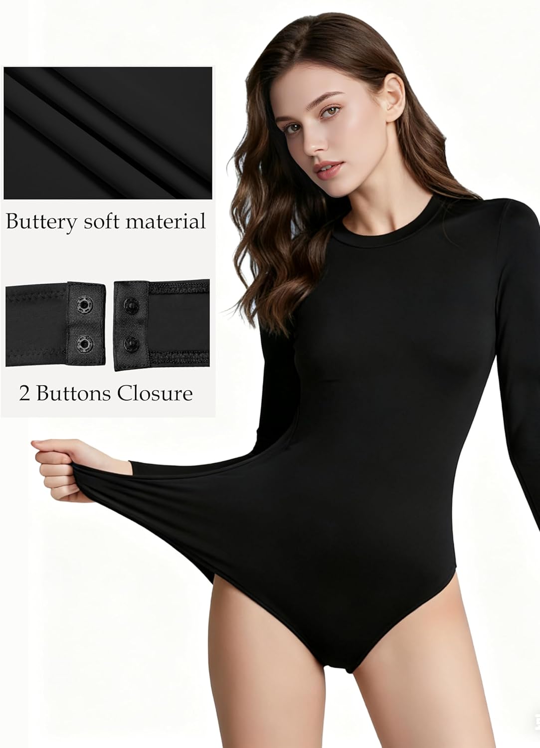 Sunzel Long Sleeve Bodysuits for Women- Crew Neck Thong Body Suits Sexy Compression Tops with Tummy Control - Image 3