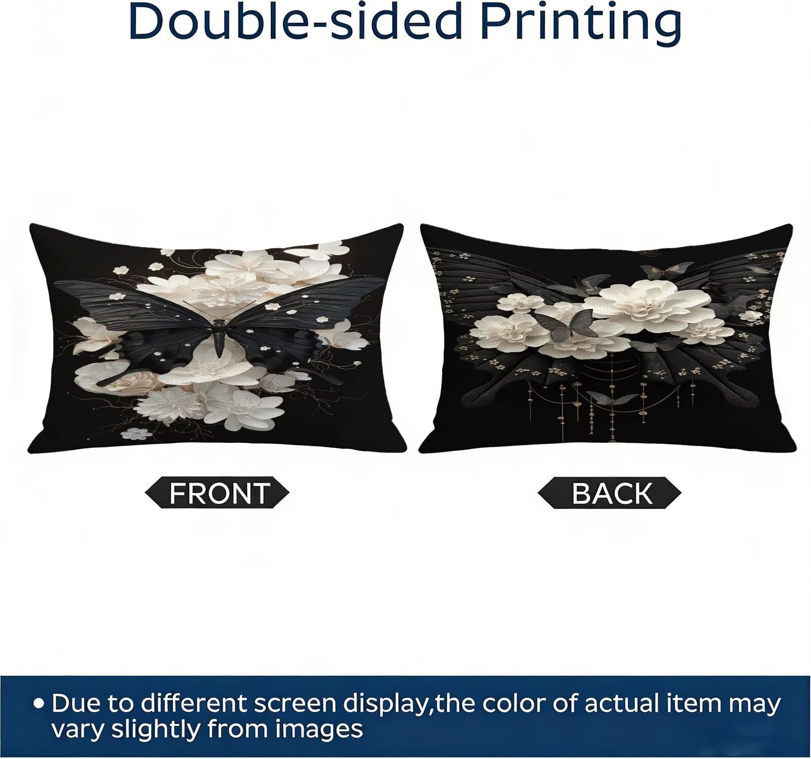 Générique Housse Coussin Exterieur Impermeable 50x60cm Noir Décoratif Taie d'oreiller Decoration Papillon Housse de Coussin Exterieur Impermeable pour Salon de Jardin Lot 2. T-3686