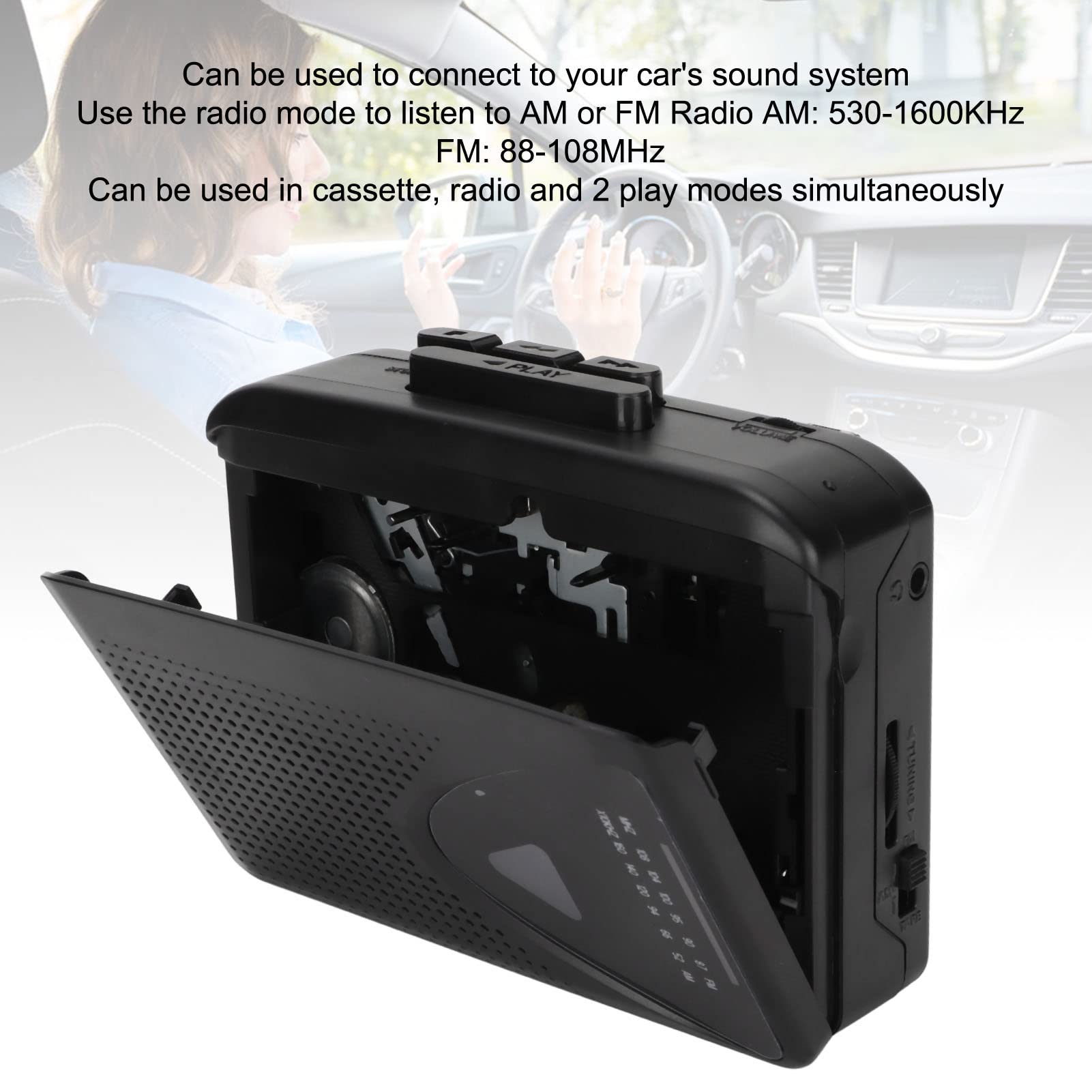 Reproductor de Casete, Reproductor de Cinta Portátil Walkman con Conector de 3,5 Mm, Batería de Soporte Y Alimentado por USB, Búsqueda Manual de Canales FM Canal FM Am
