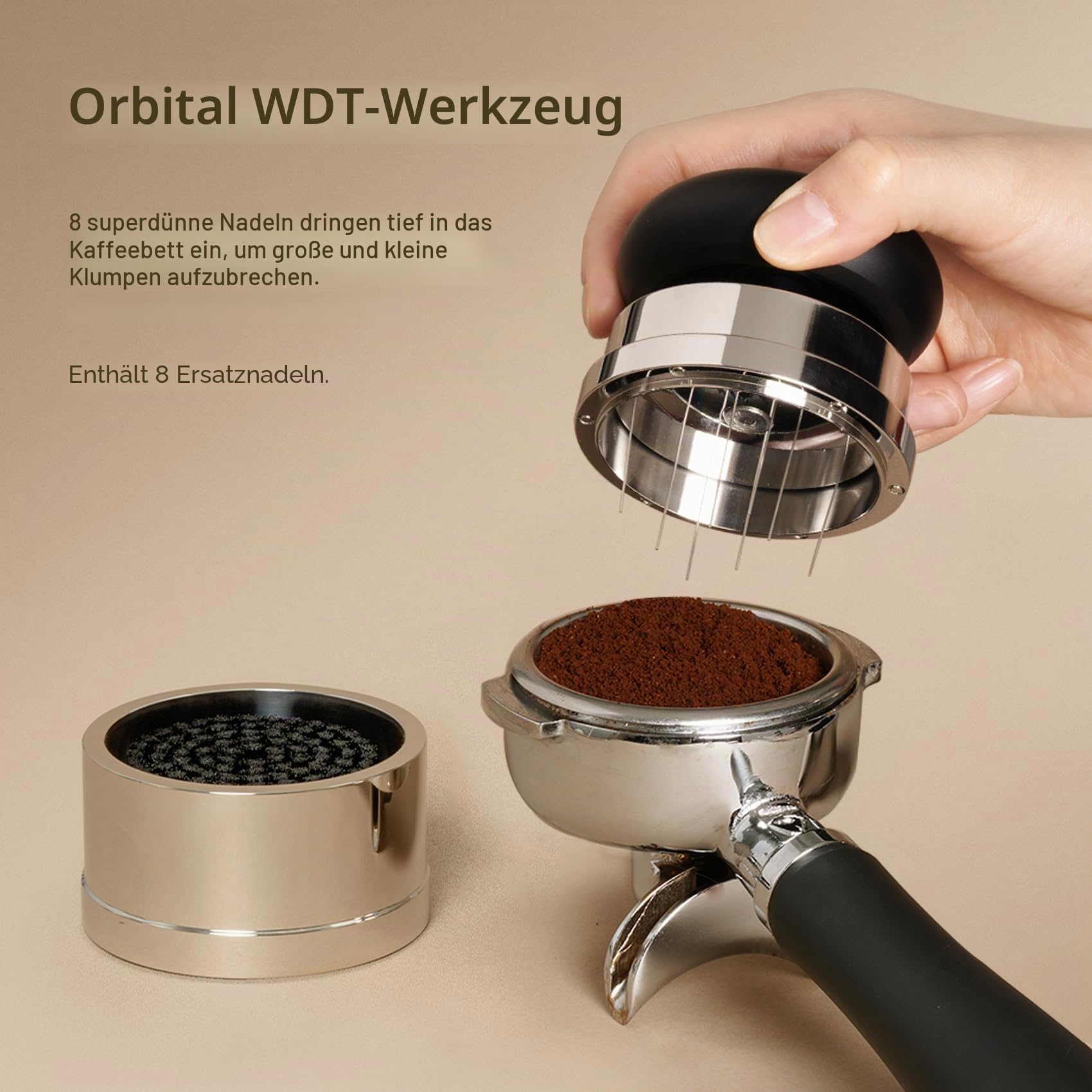 TIMEMORE Espresso Tamper-Set 58,4 mm mit WDT-Werkzeug, selbstnivellierendem Tamper und Gravity-Distributor für die professionelle Kaffeezubereitung - Metallausführung