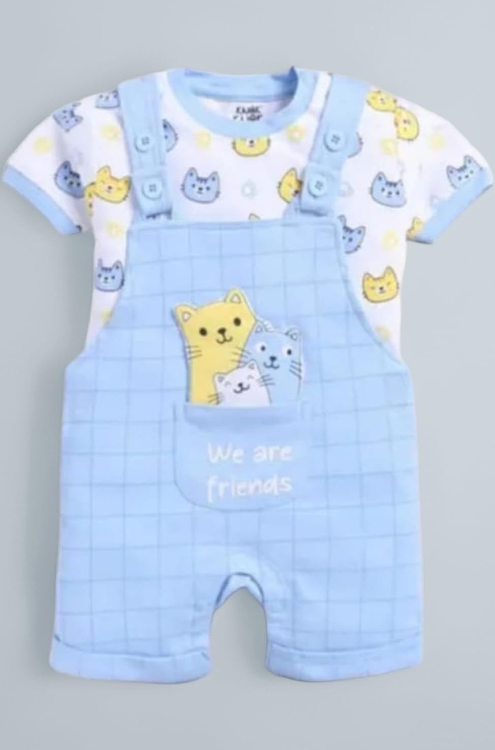 INDHRANI TEXTILE Kids Cotton Dungree- Half Sleeves, Printed, Round Neck Casual Outfit for Baby Boys & Baby Girls, Printed Clothing Set for Childrens