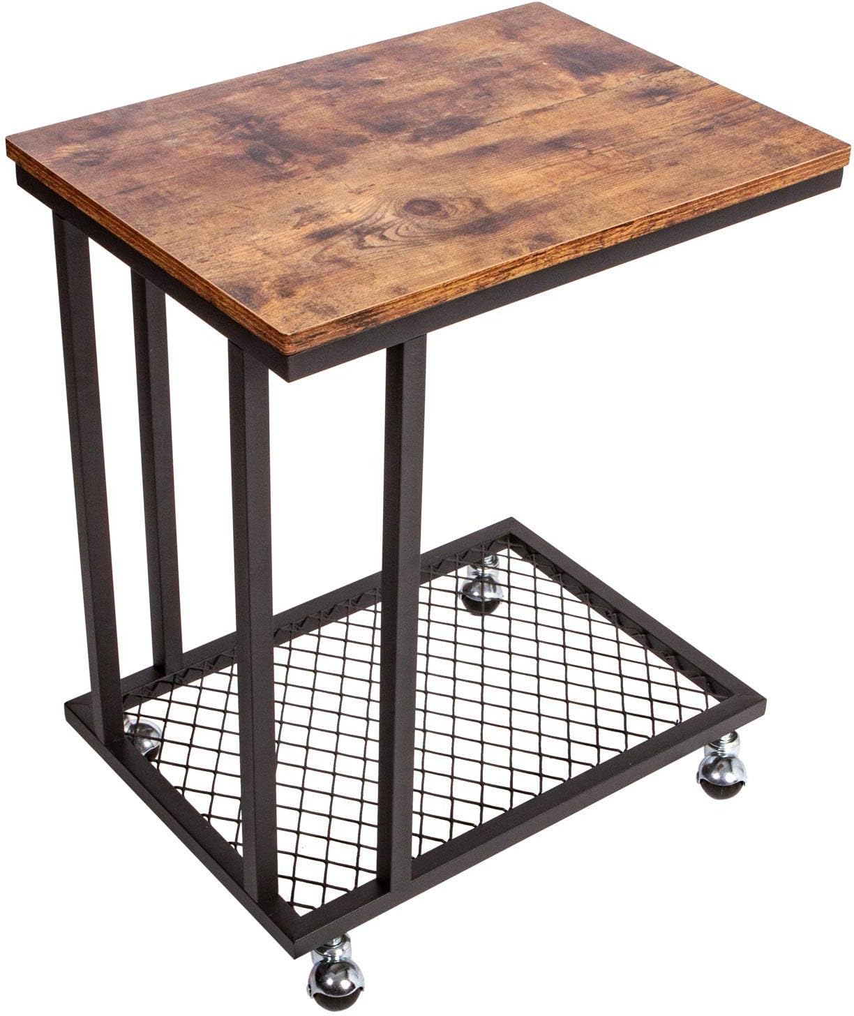 IRONCK Industrial Side Table Living Room, TV Tray Tables Mobile Snack Sofa Table