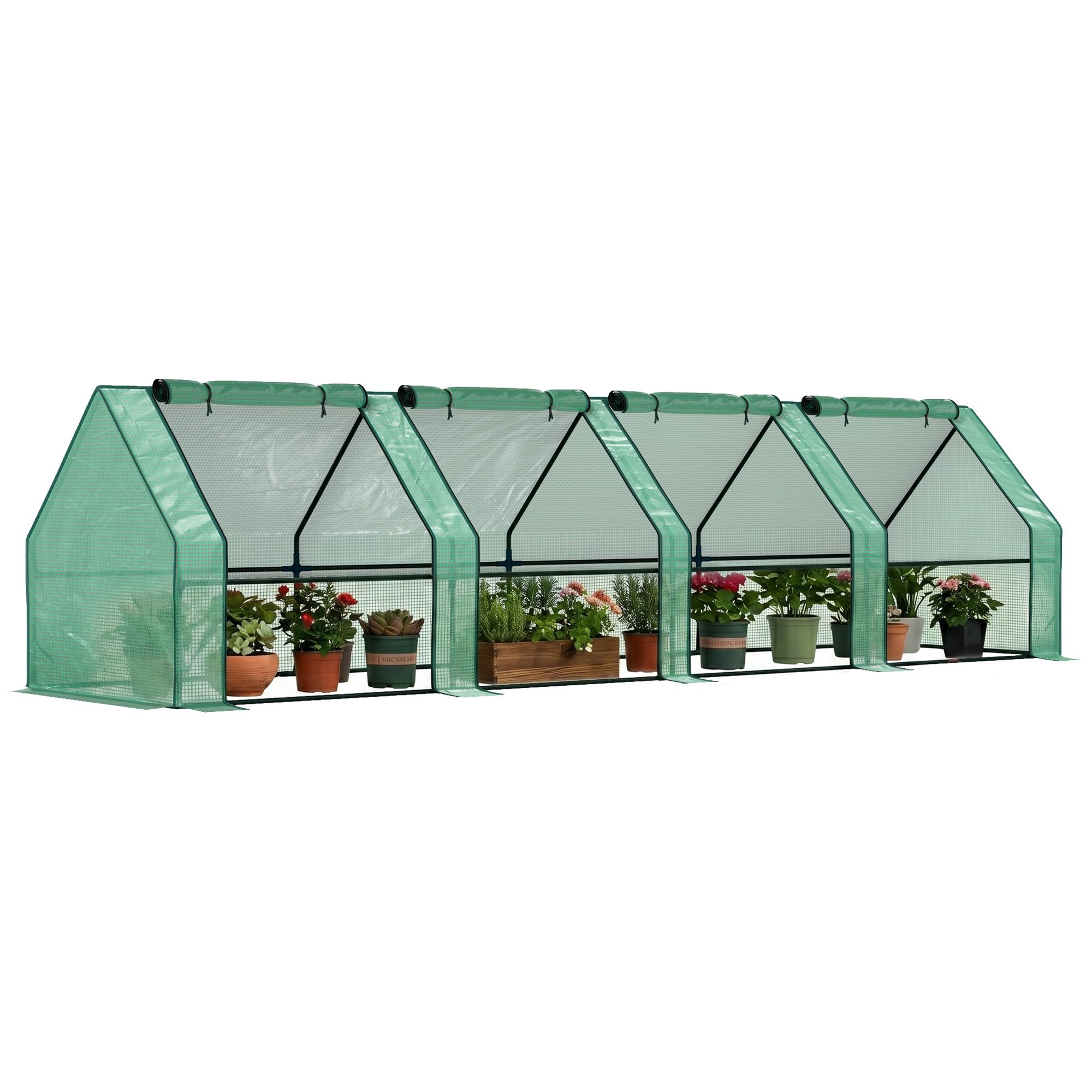 Outsunny Szklarnia z oknem na suwak 360x90x90 cm zielony | Szklarnia foliowa zimoodporna ze stali, na balkon, ogród, do uprawy pomidorów, warzyw, kwiatów