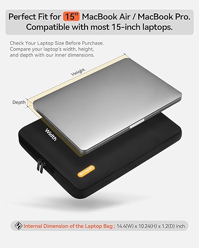 Vista 2 de Funda para laptop de 15/15.6/16 pulgadas para MacBook, HP, Dell, Lenovo, Asus con protección de esquinas y bordes, color negro