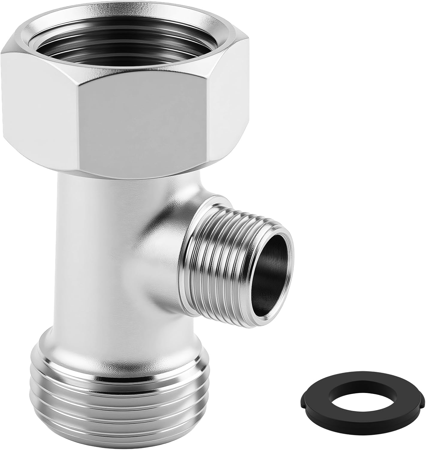 Bidet T Adapter – 3-Way Toilet Faucet Splitter with Rubber Gaskets, 7/8inch 3/8inch 7/8inch Plumbing Splitter, Brass Shower Head Diverter Valve for Bidet Sprayer, RV & Home Plumbing Fittings