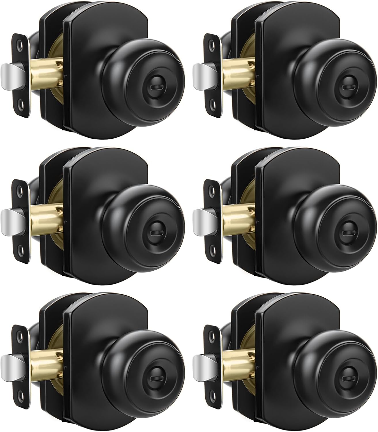 Goldenwarm Matte Black Door Knobs Interior, Bedroom Door Knob with Lock Bathroom, Black Interior Door Knobs 6 Pack